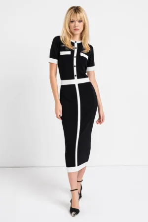 Rochie midi cu detalii contrastante Classic