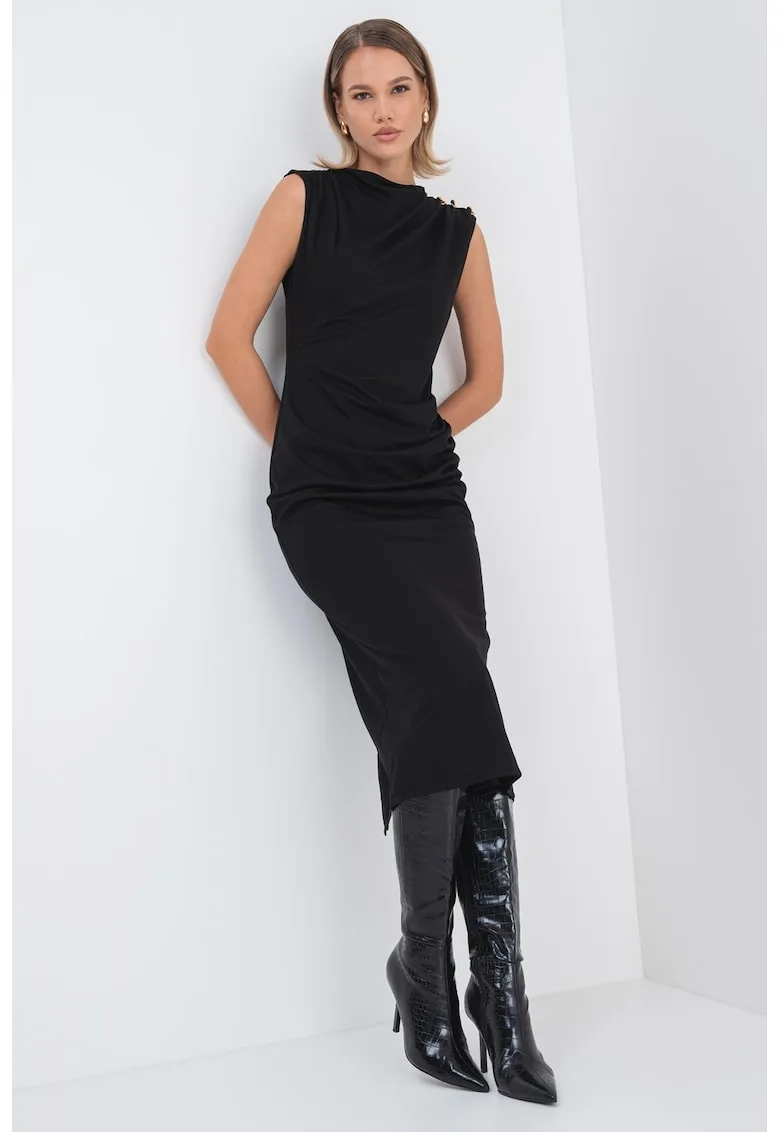 Rochie midi cu fronseuri si detalii metalice