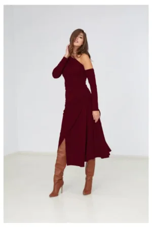 Rochie midi cu fusta asimetrica si un umar decoltat Melrose