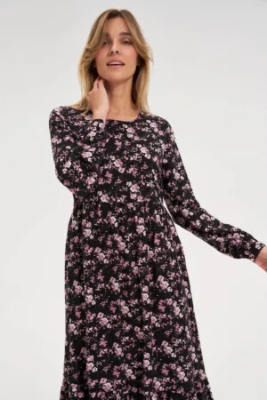 Rochie midi cu imprimeu floral negru