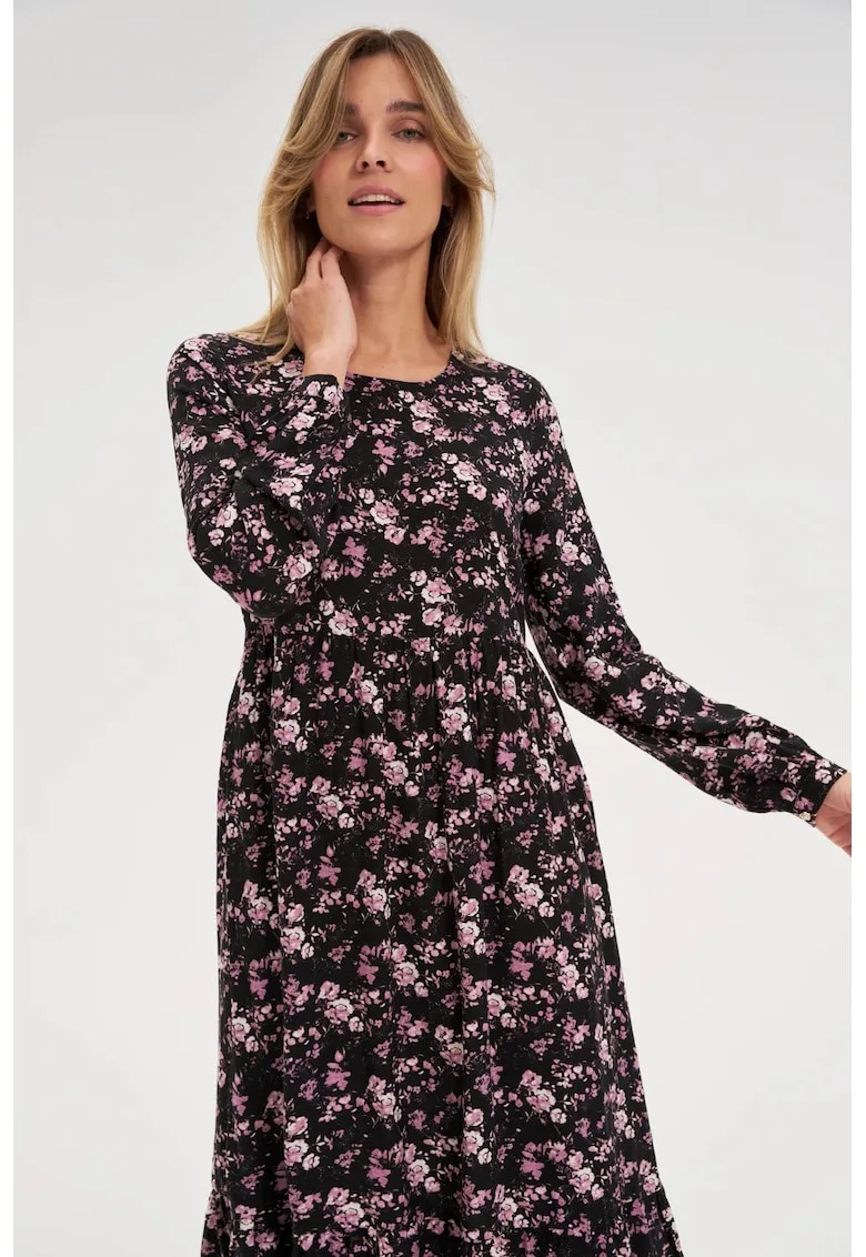Rochie midi cu imprimeu floral negru
