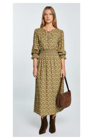 Rochie midi cu imprimeu floral si decolteu in V