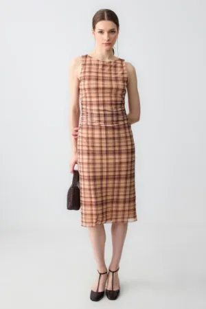 Rochie midi cu imprimeu in carouri