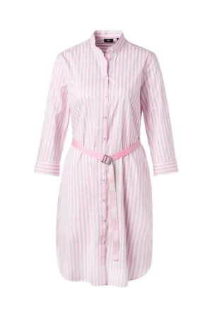 Rochie midi cu imprimeu in dungi si curea in talie