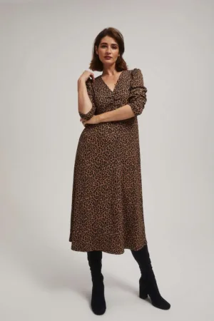 Rochie midi cu imprimeu leopard maro