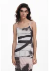 Rochie midi cu imprimeu si bretele ajustabile