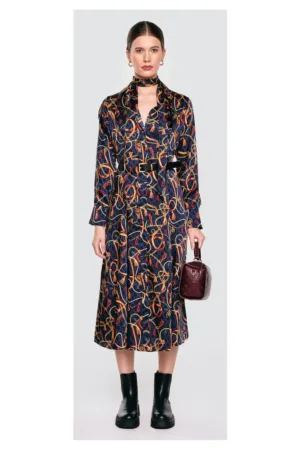 Rochie midi cu imprimeu si cordon in talie Umi