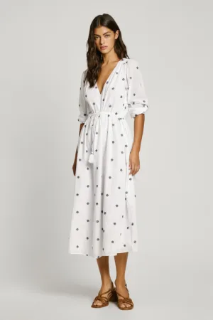 Rochie midi cu imprimeu si decolteu in V