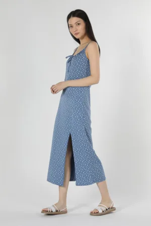 Rochie midi cu imprimeu si slit frontal