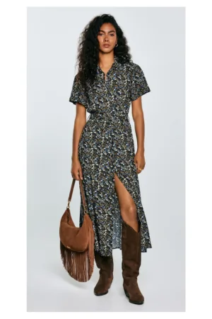 Rochie midi cu imprimeu si slit in fata Nahai