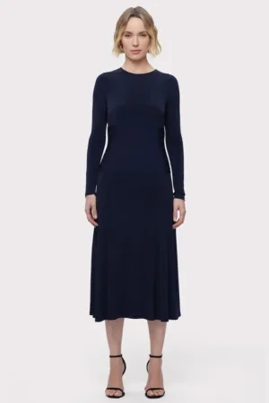 Rochie midi cu maneca lunga si inchidere la spate prin fermoar