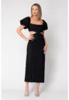 Rochie midi cu maneci bufante Black 16630
