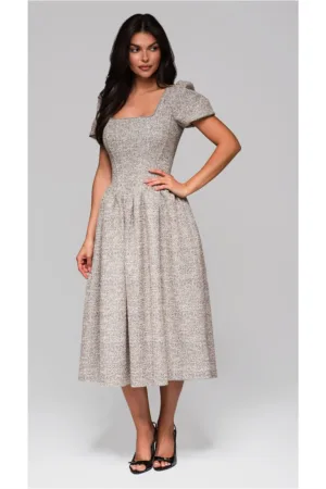 Rochie midi cu maneci bufante si decolteu patrat  LA-OM-DLR220