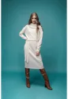 Rochie midi cu maneci cazute si cordon Elvi - Alb