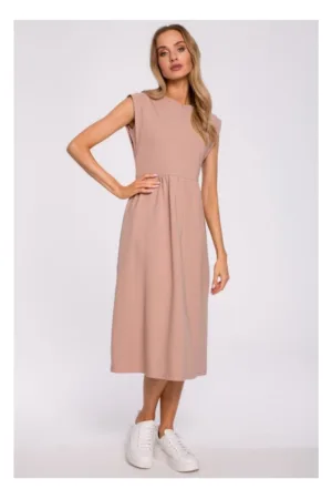 Rochie midi cu maneci impodobite - mocha -