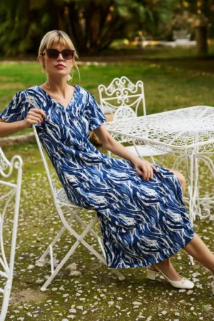 Rochie midi cu maneci scurte albastra