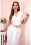 Rochie midi cu maneci scurte si curea in talie -