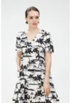 Rochie midi cu model cu palmier