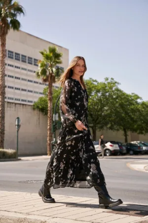 Rochie midi cu model floral neagra