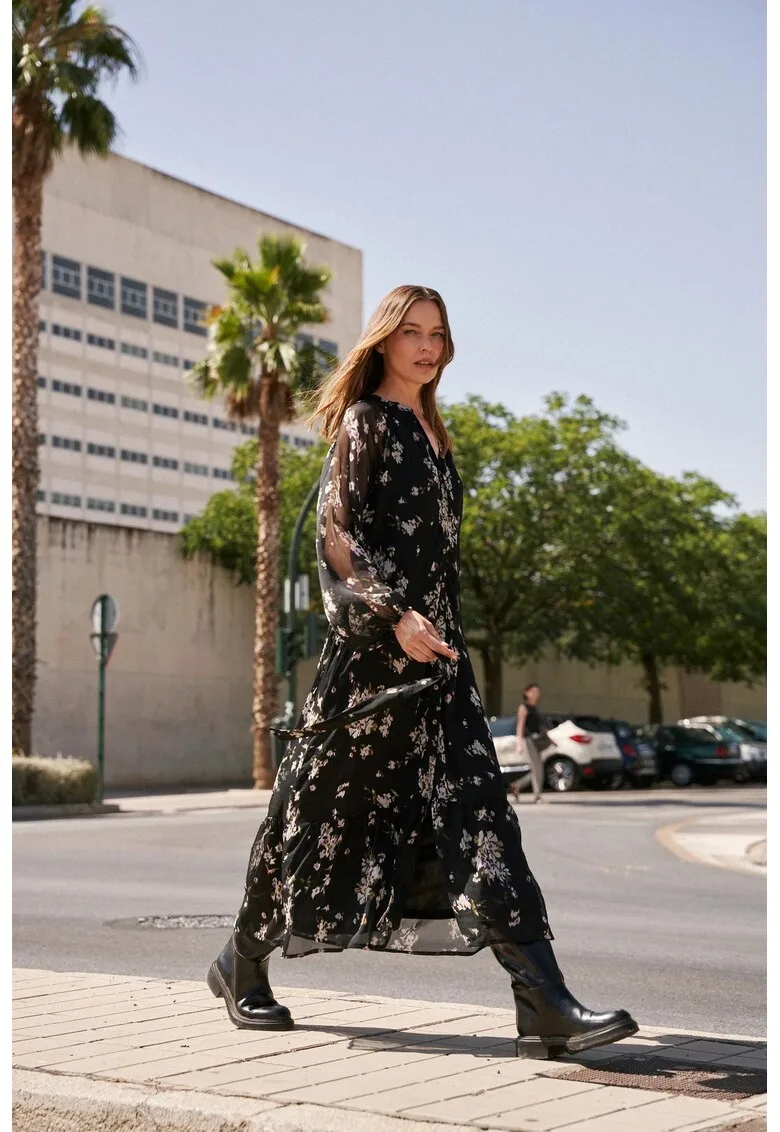 Rochie midi cu model floral neagra