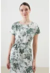 Rochie midi cu model floral si croiala in A