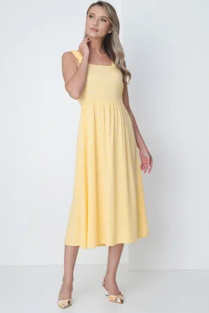 Rochie midi cu model floral si decolteu patrat Nya