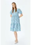 Rochie midi cu model floral si maneci bufante