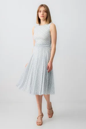 Rochie midi cu model in carouri si talie drapata