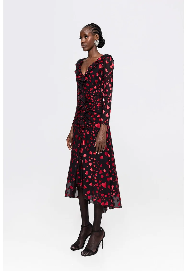 Rochie midi cu model inimi si decolteu in V