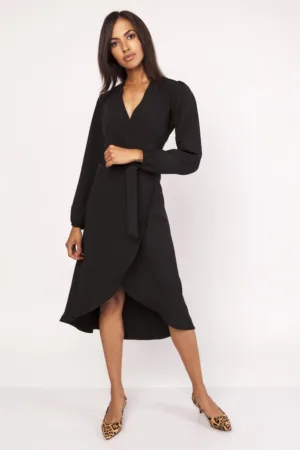 Rochie midi cu model petrecut si maneci lungi