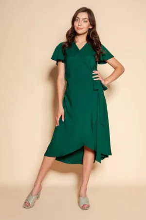 Rochie midi cu model petrecut si prindere laterala