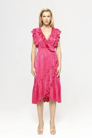 Rochie midi cu model si aplicatii de volane