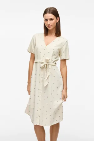 Rochie midi cu model si cordon in talie