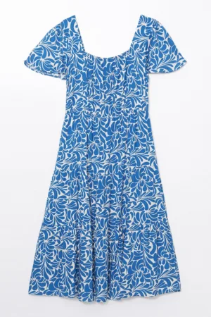 Rochie midi cu model si decolteu patrat