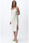 Rochie midi cu model si slit lateral