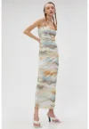 Rochie midi cu model tie-dye si slit lateral