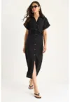 Rochie midi cu nasturi dama -  decolteu in V - poplin - negru