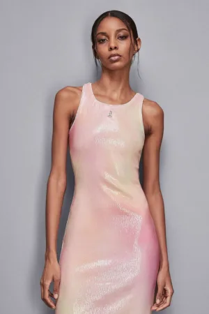 Rochie midi cu paiete si imprimeu tie-dye