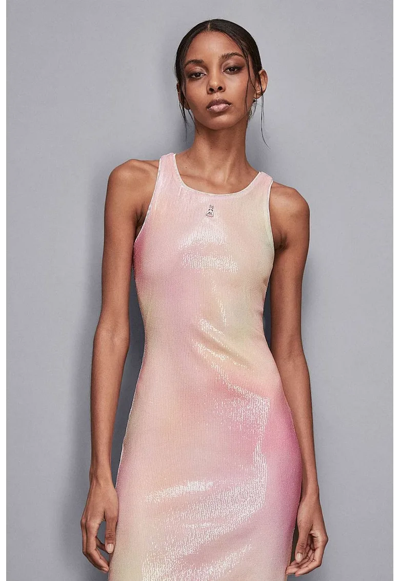 Rochie midi cu paiete si imprimeu tie-dye