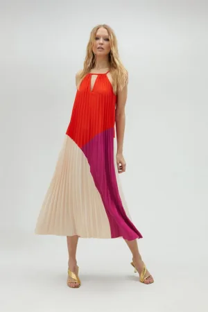 Rochie midi cu pliuri si decupaj frontal