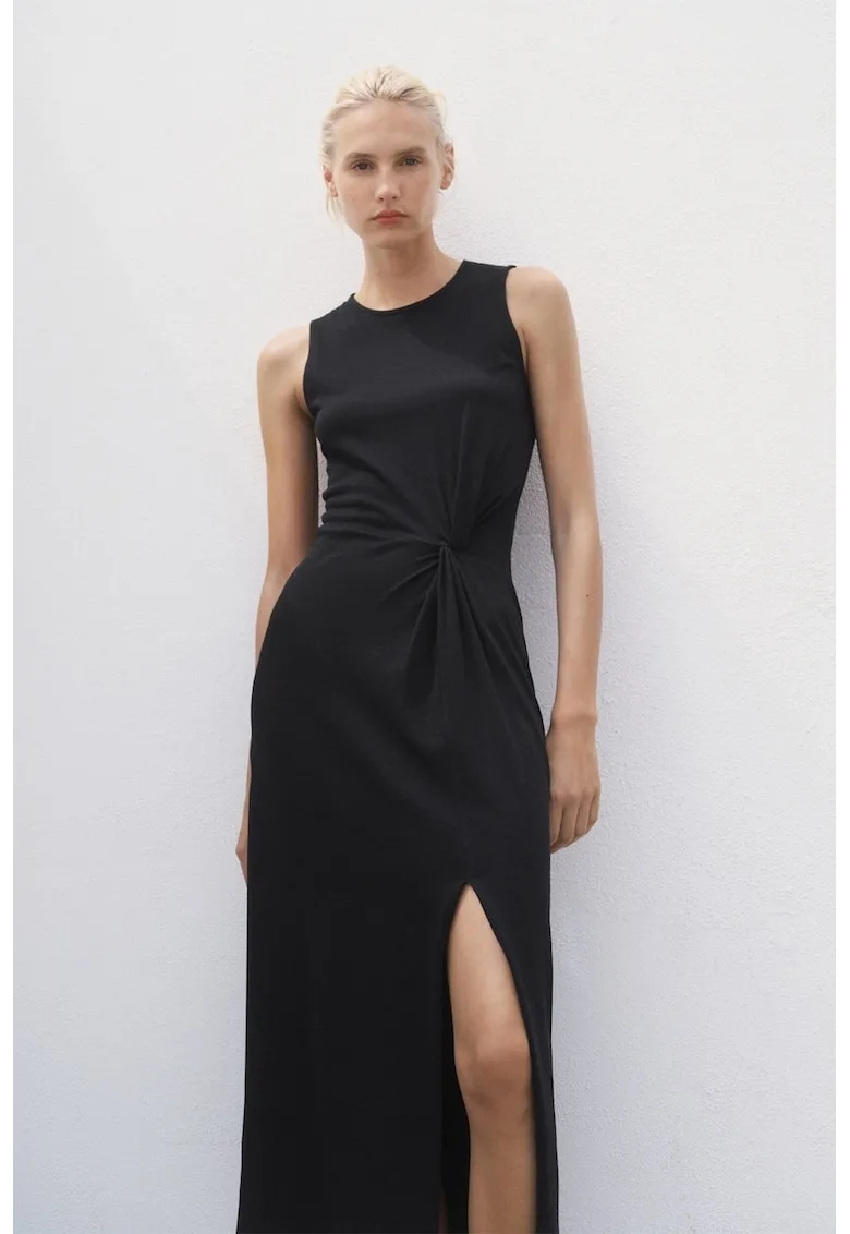 Rochie midi cu slit frontal si fronseu