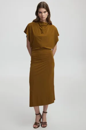 Rochie midi cu slituri laterale si maneci scurte