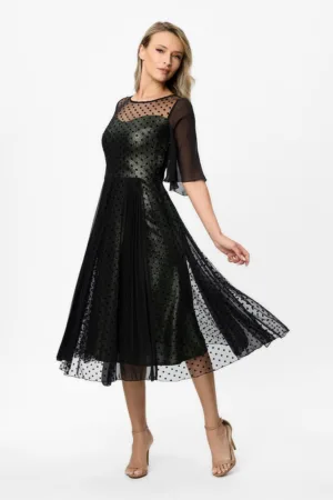 Rochie midi cu strat exterior de plasa Monaco