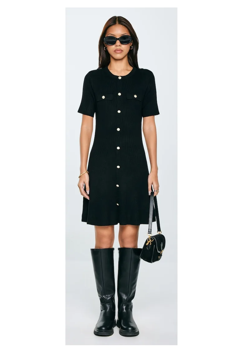 Rochie midi cu striatii si nasturi decorativi Dilara