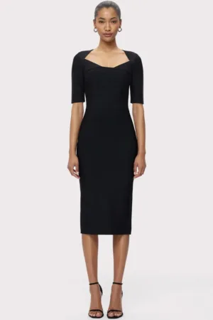 Rochie midi cu umarul gol si efect de sculptare a siletei HL2