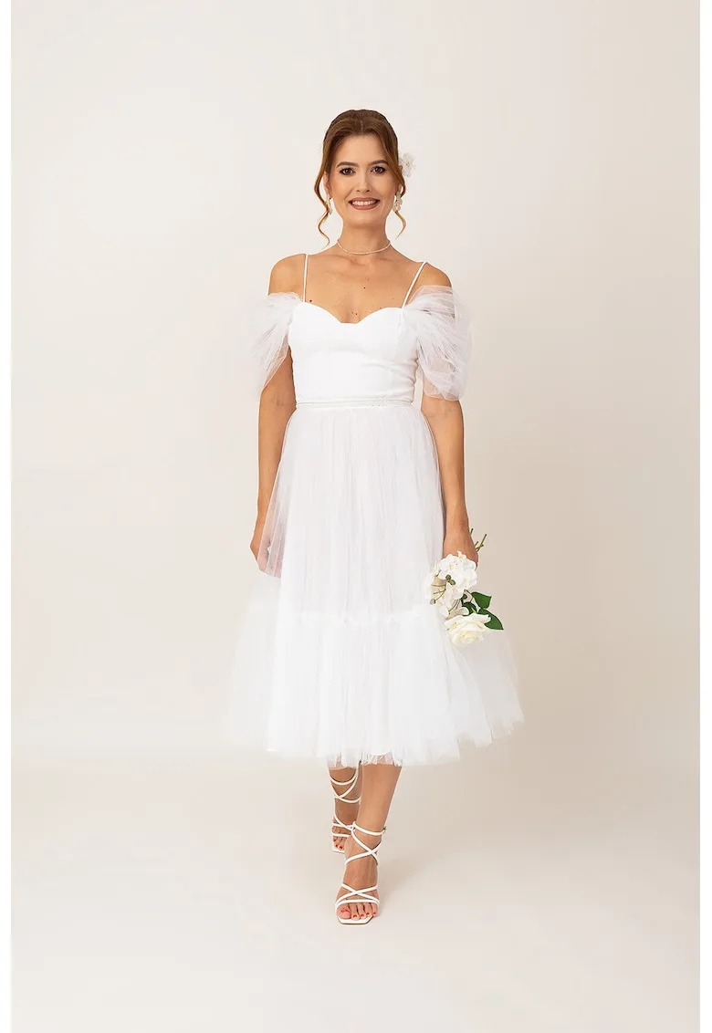 Rochie midi cu umeri decupati