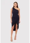 Rochie midi cu un umar drapat - albastru marin DA1770 NAVY