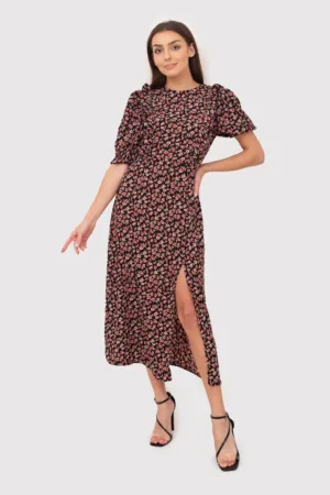 Rochie midi cu volan si imprimeu colorat DA1802 MULTI