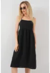 Rochie midi dama - HiCCUP - cu decolteu patrat - viscoza/nylon - negru