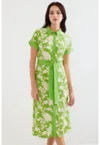 Rochie midi dama - HiCCUP - imprimeu floral - viscoza - verde/crem